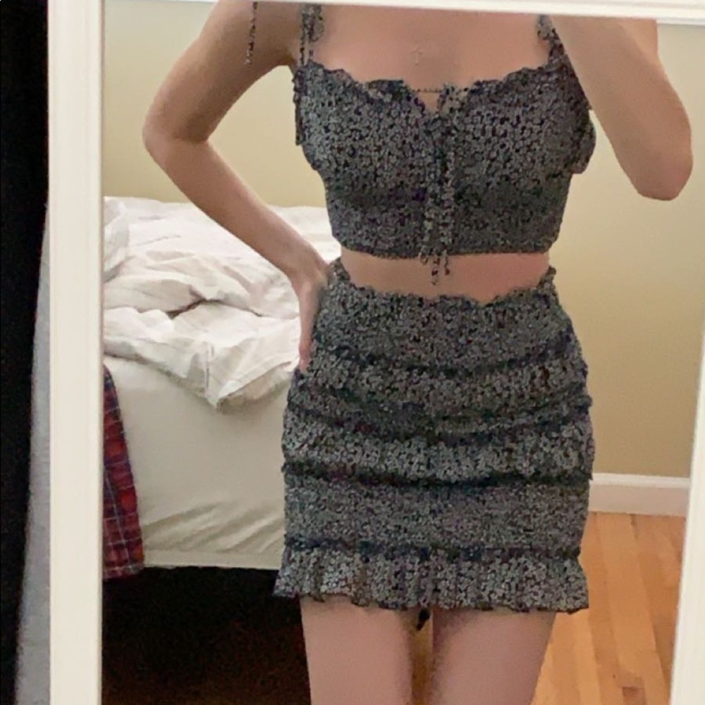 Blue Floral Skirt and Crop Top Set